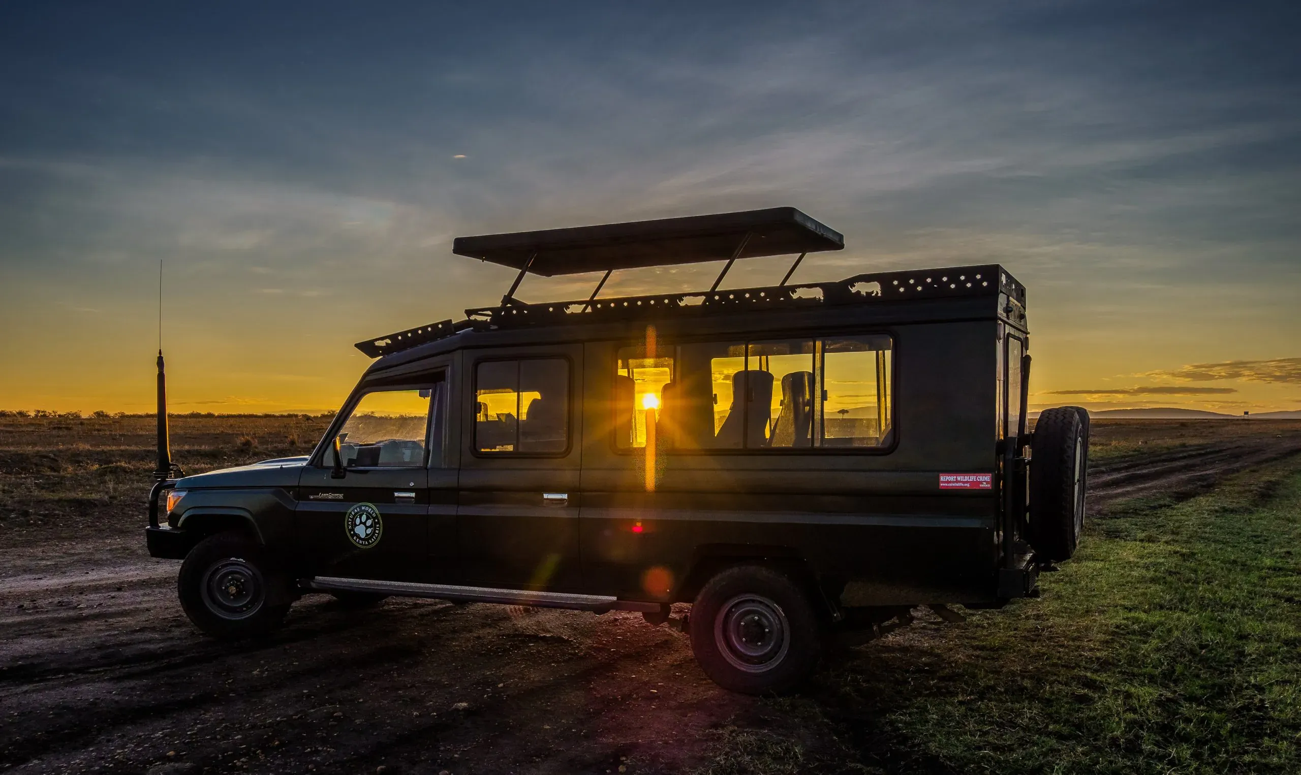 Safari Land Cruiser during sunset
